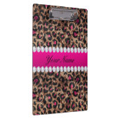Faux Leopard Hot Pink Roos Gold Foil en Diamonds Klembord (Rechts)