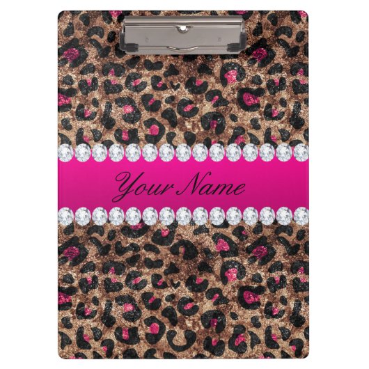 Faux Leopard Hot Pink Roos Gold Foil en Diamonds Klembord (Voorkant)