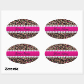 Faux Leopard Hot Pink Roos Gold Foil en Diamonds Ovale Sticker (Vel)