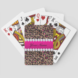 Faux Leopard Hot Pink Roos Gold Foil en Diamonds Speelkaarten