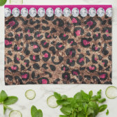 Faux Leopard Hot Pink Roos Gold Foil en Diamonds Theedoek (Gevouwen)