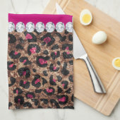 Faux Leopard Hot Pink Roos Gold Foil en Diamonds Theedoek (Quarter Fold)