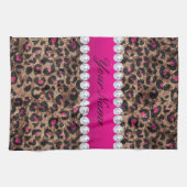 Faux Leopard Hot Pink Roos Gold Foil en Diamonds Theedoek (Horizontaal)
