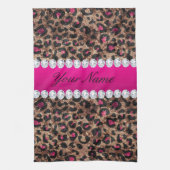 Faux Leopard Hot Pink Roos Gold Foil en Diamonds Theedoek (Verticaal)