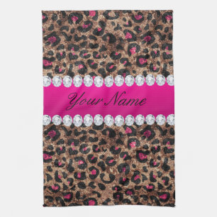 Faux Leopard Hot Pink Roos Gold Foil en Diamonds Theedoek