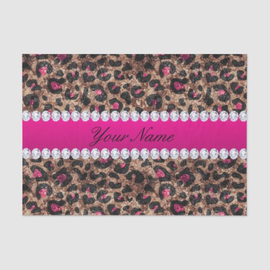 Faux Leopard Hot Pink Roos Gold Foil en Diamonds Tissuepapier (Voorkant)