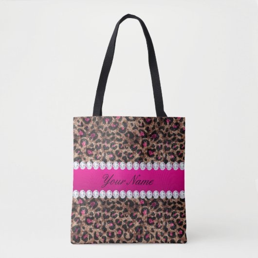 Faux Leopard Hot Pink Roos Gold Foil en Diamonds Tote Bag (Voorkant)