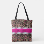 Faux Leopard Hot Pink Roos Gold Foil en Diamonds Tote Bag (Achterkant)