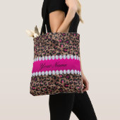 Faux Leopard Hot Pink Roos Gold Foil en Diamonds Tote Bag (Dichtbij)
