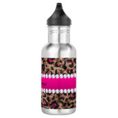 Faux Leopard Hot Pink Roos Gold Foil en Diamonds Waterfles (Rechts)