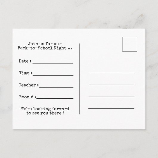 Faux Letter Board Back-to-School Night Briefkaart (Achterkant)