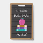 Faux Letter Board Books & Apple Library Hall Pass Badge (Voorzijde)