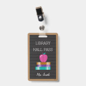Faux Letter Board Books & Apple Library Hall Pass Badge (Voorzijde met clip)