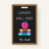 Faux Letter Board Books & Apple Library Hall Pass Badge (Voorkant)