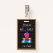 Faux Letter Board Books & Apple Library Hall Pass Badge (Voorkant met clip)