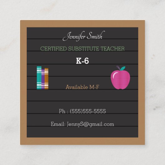 Faux Letter Board Teacher Square Visitekaartjes (Achterkant)