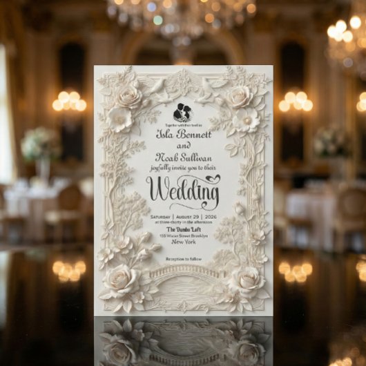 Faux Letterpress Effect Ornate Floral Wedding  Kaart