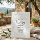 Faux Letterpress Embossed Floral Swan Wedding Kaart