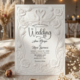 Faux Letterpress Embossed Floral Swan Wedding   Kaart