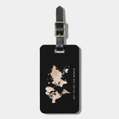 Faux Light Gold-Wereldkaart op zwart Bagagelabel (Voorkant verticaal)