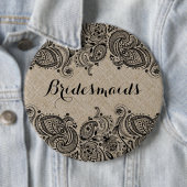 Faux Linen Black Paisley Lace Bridesmaids Button (In situ)