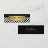 Faux Linen Black Stripes Polka Dots Mini Visitekaartje (Voorkant / Achterkant)