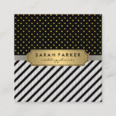 Faux Linen Black Stripes Polka Dots Vierkante Visitekaartje (Voorkant)