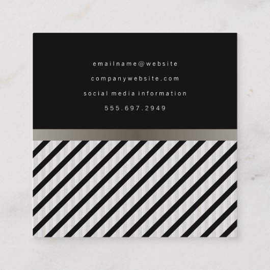 Faux Linen Black Stripes Polka Dots Vierkante Visitekaartje (Achterkant)