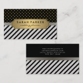 Faux Linen Black Stripes Polka Dots Visitekaartje (Voorkant / Achterkant)