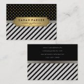 Faux Linen Black Stripes Polka Dots Visitekaartje (Voorkant / Achterkant)