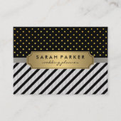 Faux Linen Black Stripes Polka Dots Visitekaartje (Voorkant)