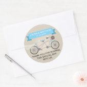 Faux Linen Blue Tandem Bicycle Wedding Ronde Sticker (Envelop)