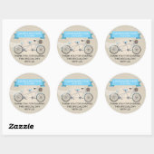 Faux Linen Blue Tandem Bicycle Wedding Ronde Sticker (Vel)