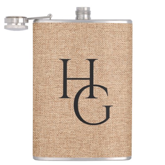 Faux Linen Custom Initialen Heupfles (Geopend)