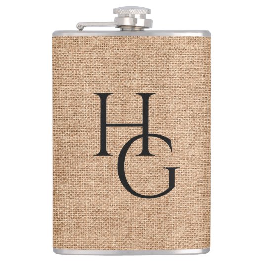 Faux Linen Custom Initialen Heupfles (Voorkant)