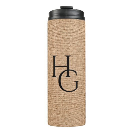 Faux Linen Custom Initialen Thermosbeker (Voorkant)