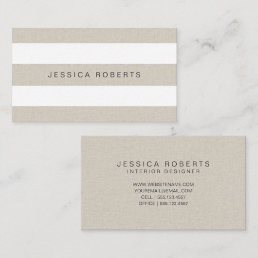 Faux Linen Elegant Stripes Pattern Professional Visitekaartje (Voorkant / Achterkant)