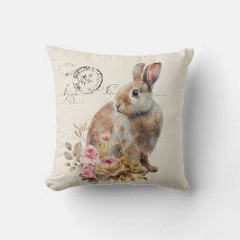 Faux linen franse Bunny met rozen Kussen