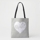 Faux Linen hart- en scriptgepersonaliseerde brides Tote Bag (Voorkant)