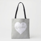 Faux Linen hart- en scriptgepersonaliseerde brides Tote Bag (Voorkant)