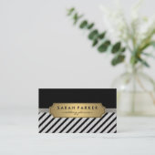 Faux Linen Metallic Gold Label Black Stripes (Staand voorkant)