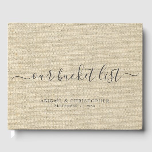 Faux Linen Our Bucket List Couple Wedding Gastenboek (Voorkant)