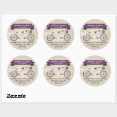 Faux Linen Plum Tandem Bicycle Wedding Ronde Sticker (Vel)