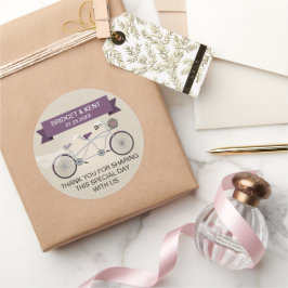 Faux Linen Plum Tandem Bicycle Wedding Ronde Sticker