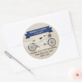 Faux linnen donkerblauw tandem fiets bruiloft ronde sticker (Envelop)