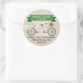 Faux linnen groene tandem fiets bruiloft ronde sticker (Tas)
