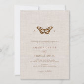 Faux linnen vlinder monogram chique bruiloft kaart (Voorkant)