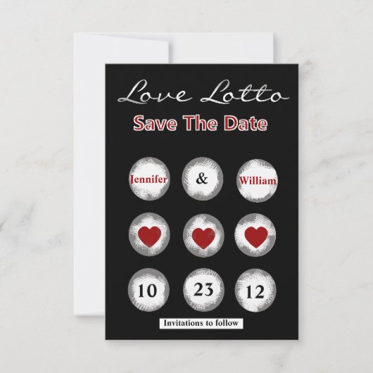 Faux Love Lotto Save the Date Notice (Voorkant)