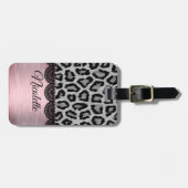 Faux Luipaard en Kant met Roze Blush Gepersonalise Bagagelabel (Voorkant horizontaal)
