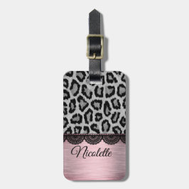 Faux Luipaard en Kant met Roze Blush Gepersonalise Bagagelabel